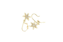 Load image into Gallery viewer, 14K Two Tone Daisy Flower Dangle Lever Back Earrings Yellow Gold