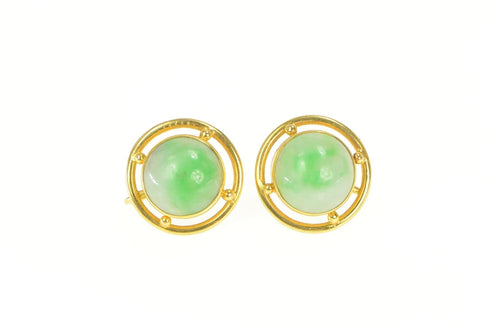 14K 1960's 12.5mm Jade Cabochon Screw Back Earrings Yellow Gold
