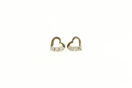 14K Diamond Inset Heart Love Symbol Stud Earrings Yellow Gold