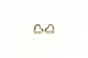 14K Diamond Inset Heart Love Symbol Stud Earrings Yellow Gold