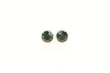 Load image into Gallery viewer, 14K Retro Round Sim. Emerald Solitaire Stud Earrings Yellow Gold