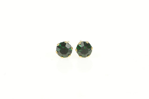 14K Retro Round Sim. Emerald Solitaire Stud Earrings Yellow Gold