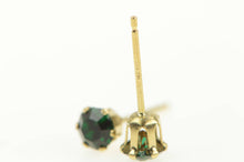 Load image into Gallery viewer, 14K Retro Round Sim. Emerald Solitaire Stud Earrings Yellow Gold