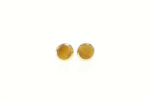 14K Vintage Round Tiger's Eye Retro Stud Earrings Yellow Gold