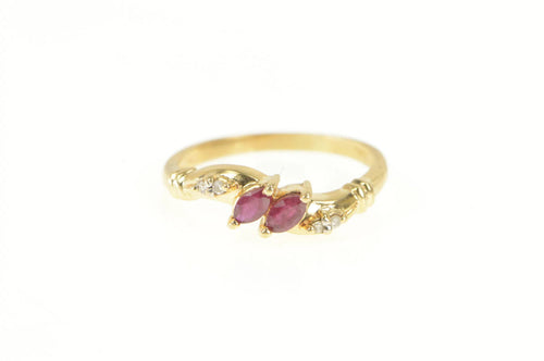 14K Marquise Ruby Diamond Accent Bypass Ring Yellow Gold