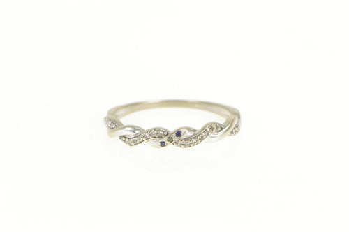 10K Diamond Encrusted Sapphire Accent Twist Ring White Gold