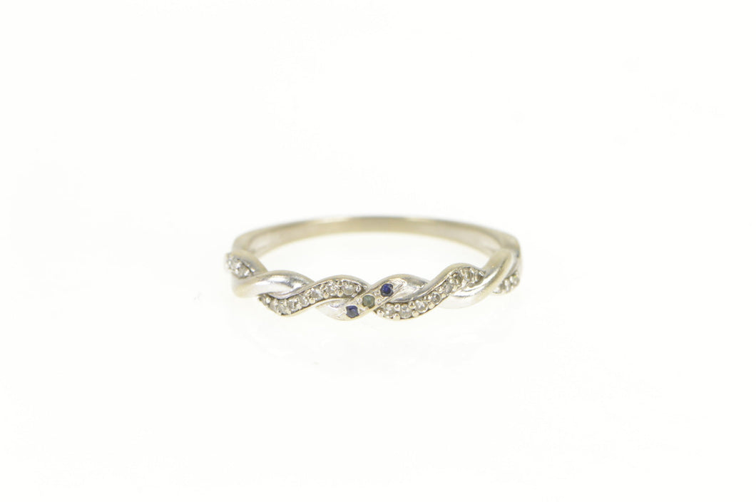 10K Diamond Encrusted Sapphire Accent Twist Ring White Gold