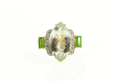 10K Light Green Quartz Tsavorite Diamond Cocktail Ring Yellow Gold