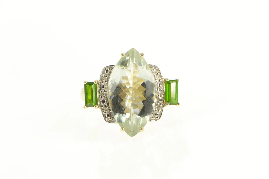 10K Light Green Quartz Tsavorite Diamond Cocktail Ring Yellow Gold