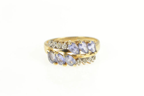 10K Marquise Tanzanite Diamond Squared Band Ring Yellow Gold