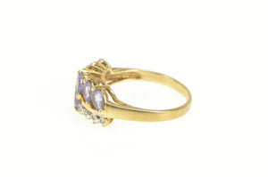10K Marquise Tanzanite Diamond Squared Band Ring Yellow Gold