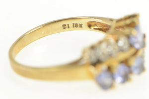 10K Marquise Tanzanite Diamond Squared Band Ring Yellow Gold