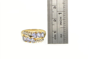 10K Marquise Tanzanite Diamond Squared Band Ring Yellow Gold