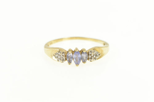 10K Marquise Tanzanite Diamond Cluster Band Ring Yellow Gold