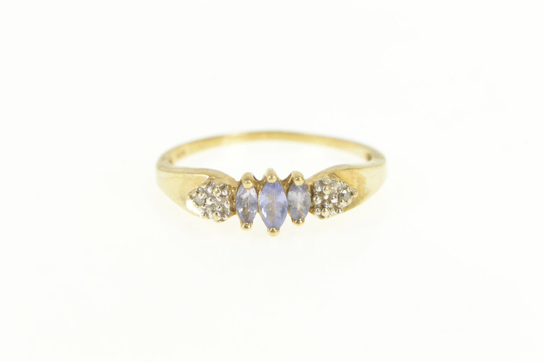 10K Marquise Tanzanite Diamond Cluster Band Ring Yellow Gold