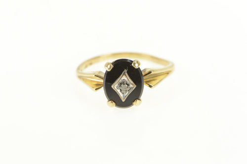 10K Oval Black Onyx Diamond Accent Vintage Ring Yellow Gold