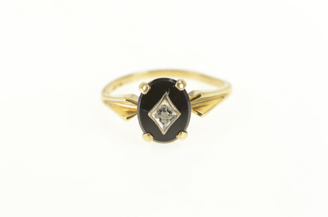 10K Oval Black Onyx Diamond Accent Vintage Ring Yellow Gold