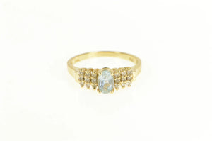 14K Blue Topaz Oval Diamond Cluster Accent Ring Yellow Gold