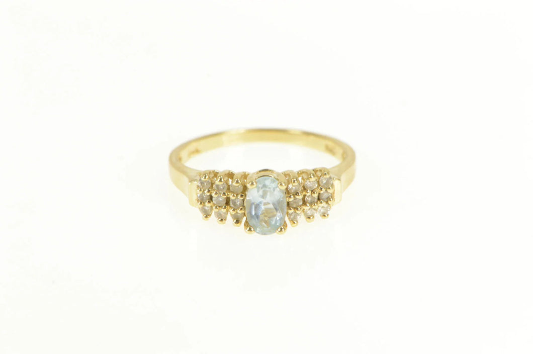 14K Blue Topaz Oval Diamond Cluster Accent Ring Yellow Gold