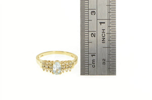 14K Blue Topaz Oval Diamond Cluster Accent Ring Yellow Gold