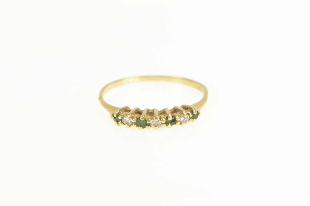 14K Emerald Diamond Classic Wedding Band Ring Yellow Gold