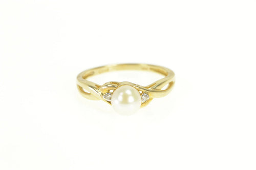 10K 5.9mm Pearl Diamond Accent Engagement Ring Yellow Gold