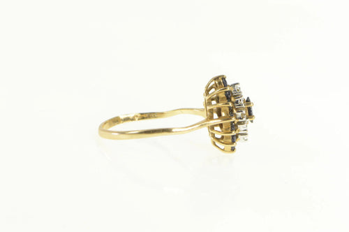 10K Sapphire Diamond Halo Classic Statement Ring Yellow Gold