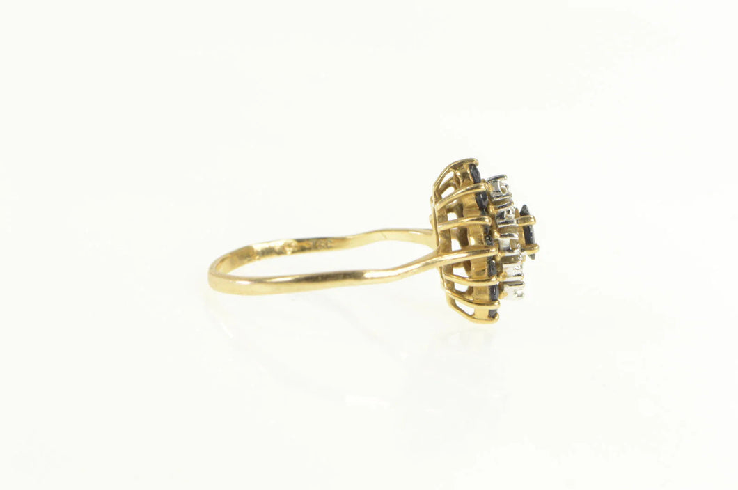 10K Sapphire Diamond Halo Classic Statement Ring Yellow Gold