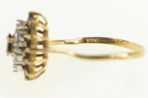 10K Sapphire Diamond Halo Classic Statement Ring Yellow Gold