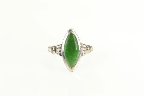 14K Marquise Jade Art Deco Ornate Statement Ring White Gold