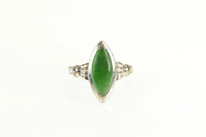 14K Marquise Jade Art Deco Ornate Statement Ring White Gold