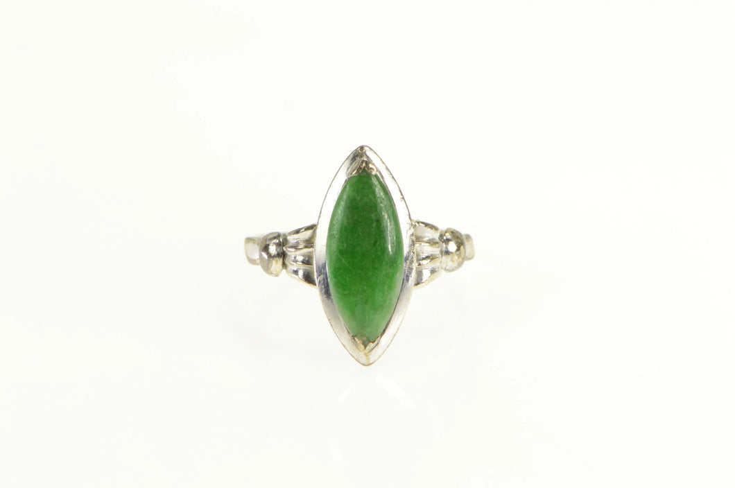 14K Marquise Jade Art Deco Ornate Statement Ring White Gold