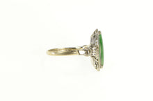 Load image into Gallery viewer, 14K Marquise Jade Art Deco Ornate Statement Ring White Gold