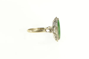 14K Marquise Jade Art Deco Ornate Statement Ring White Gold