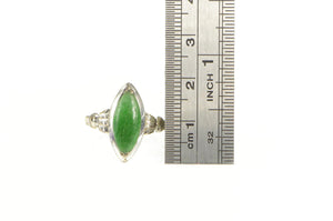 14K Marquise Jade Art Deco Ornate Statement Ring White Gold