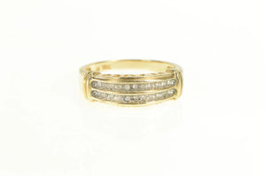 10K Diamond Tiered Row Love Cut Out Band Ring Yellow Gold