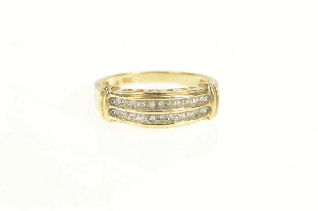 10K Diamond Tiered Row Love Cut Out Band Ring Yellow Gold