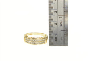 10K Diamond Tiered Row Love Cut Out Band Ring Yellow Gold