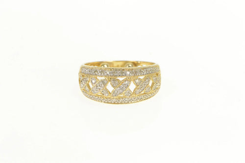 14K Diamond X Criss Cross Domed Statement Ring Yellow Gold