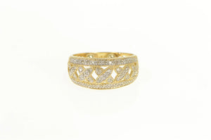14K Diamond X Criss Cross Domed Statement Ring Yellow Gold