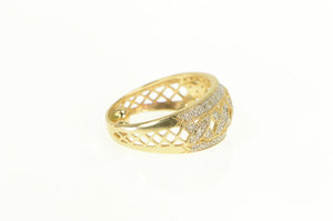14K Diamond X Criss Cross Domed Statement Ring Yellow Gold