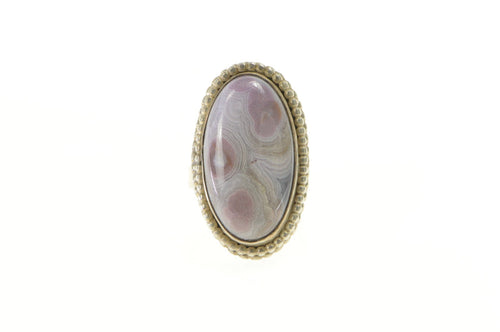 Sterling Silver Purple Agate Oval Cabochon Vintage 1970's Ring