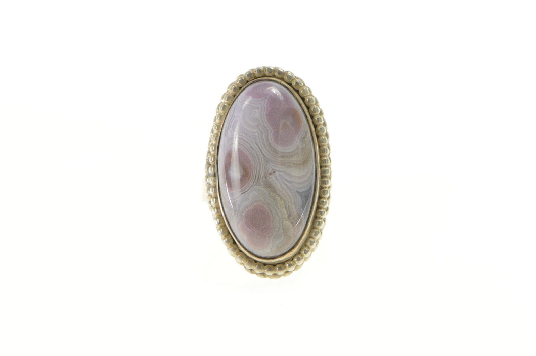 Sterling Silver Purple Agate Oval Cabochon Vintage 1970's Ring