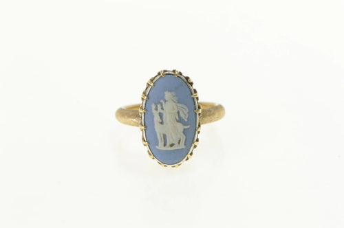 14K 1960's Wedgwood Cameo Artemis Goddess Ring Yellow Gold