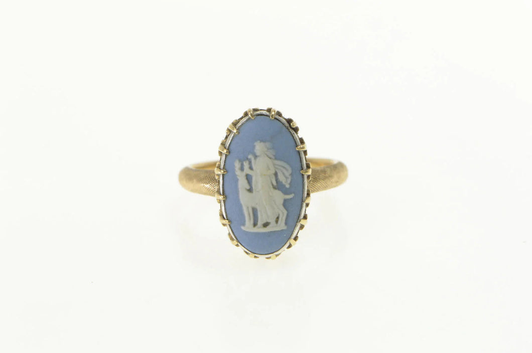 14K 1960's Wedgwood Cameo Artemis Goddess Ring Yellow Gold