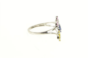 10K Pink Blue & Yellow Sapphire Diamond Flower Ring White Gold