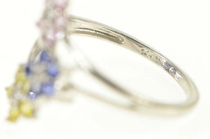 10K Pink Blue & Yellow Sapphire Diamond Flower Ring White Gold