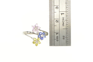 10K Pink Blue & Yellow Sapphire Diamond Flower Ring White Gold