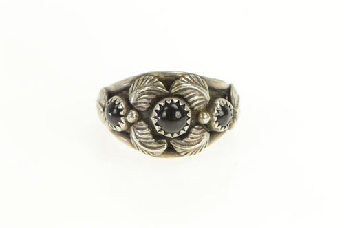 Sterling Silver Black Onyx Southwestern Feather Leaf Ring
