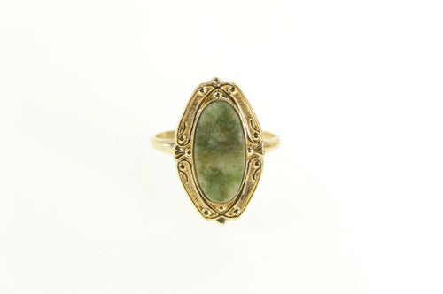 10K Retro Vintage Nephrite Oval Ornate Statement Ring Yellow Gold
